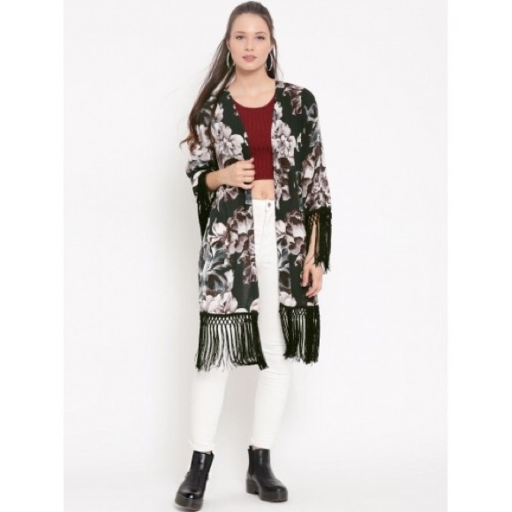 Green and Brown Floral Kimono